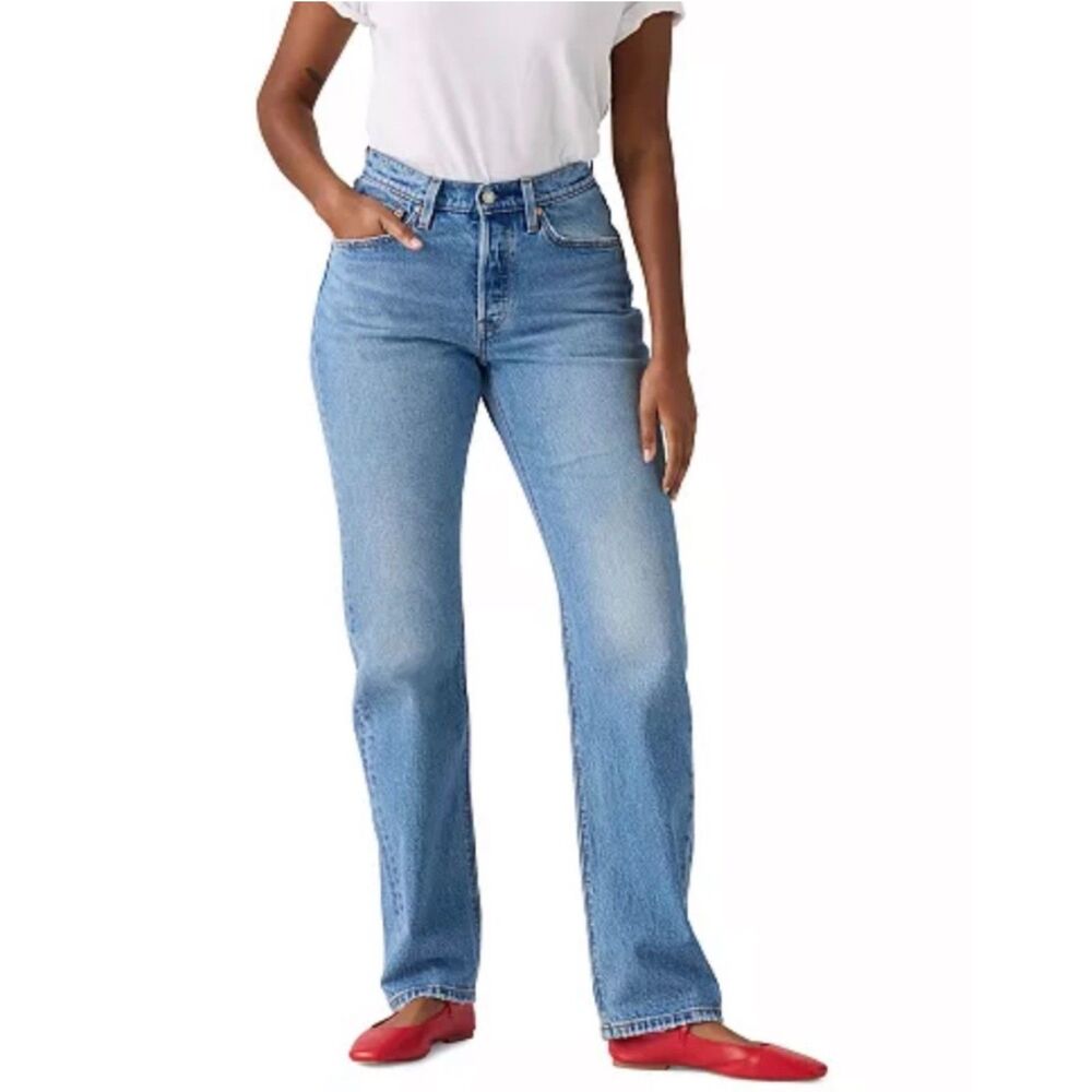 NWT Levi's 501 Curve High-Rise Straight-Leg Jeans Medium Wash Stretch Denim 27